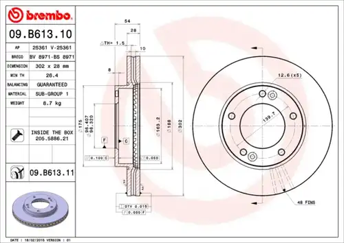 спирачен диск BREMBO 09.B613.11