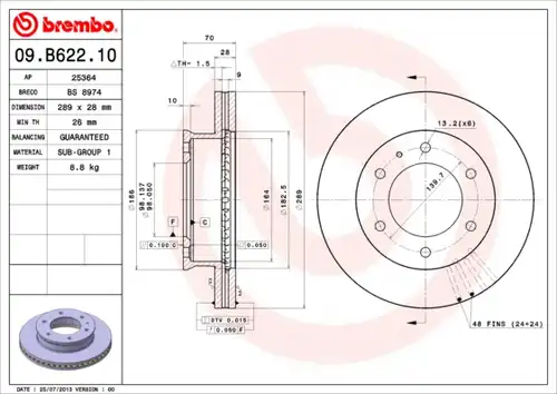 спирачен диск BREMBO 09.B622.10