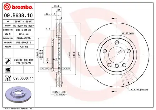 спирачен диск BREMBO 09.B638.10