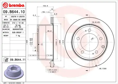 спирачен диск BREMBO 09.B644.11