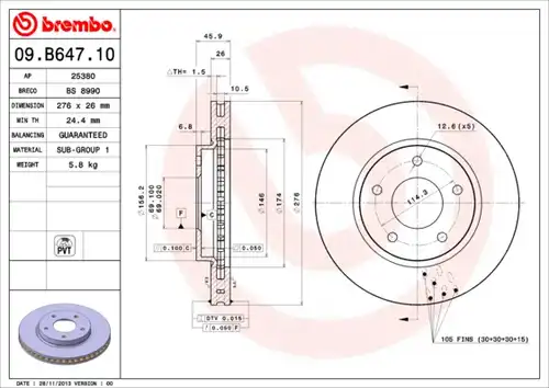 спирачен диск BREMBO 09.B647.11