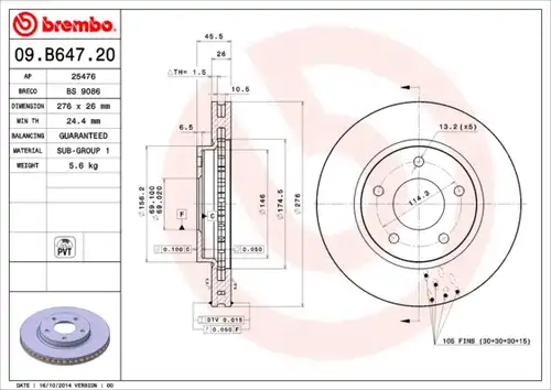 спирачен диск BREMBO 09.B647.21