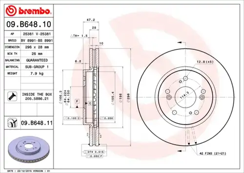 спирачен диск BREMBO 09.B648.10