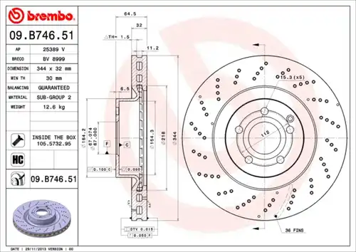 спирачен диск BREMBO 09.B746.51