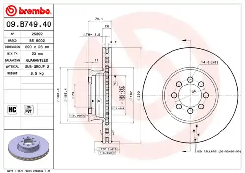 спирачен диск BREMBO 09.B749.40