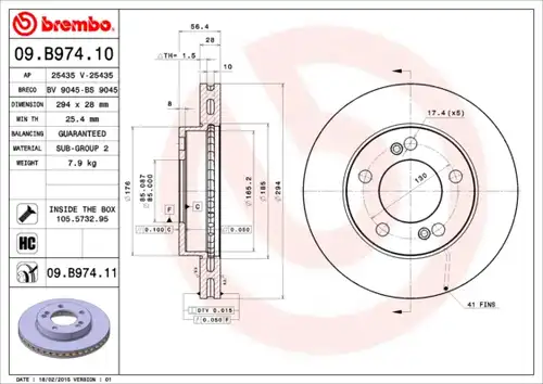 спирачен диск BREMBO 09.B974.11