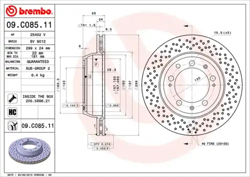 спирачен диск BREMBO 09.C085.11