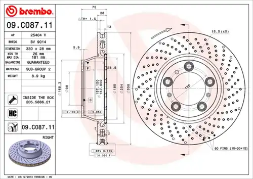 спирачен диск BREMBO 09.C087.11
