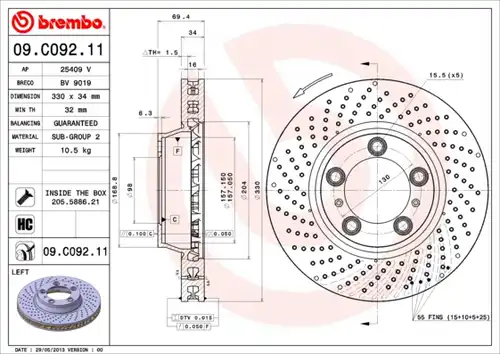 спирачен диск BREMBO 09.C092.11