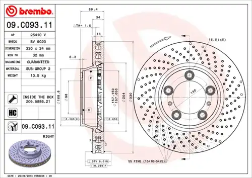 спирачен диск BREMBO 09.C093.11