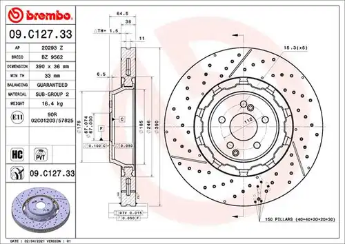 спирачен диск BREMBO 09.C127.33