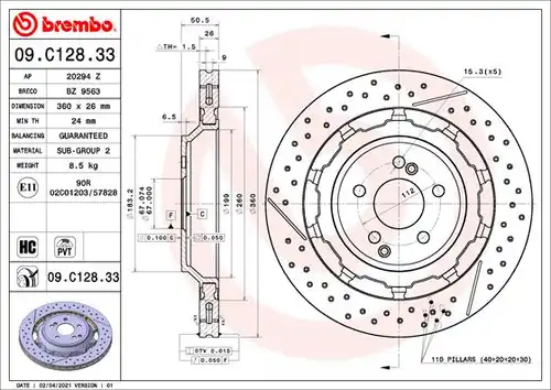 спирачен диск BREMBO 09.C128.33
