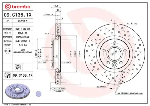 спирачен диск BREMBO 09.C138.1X