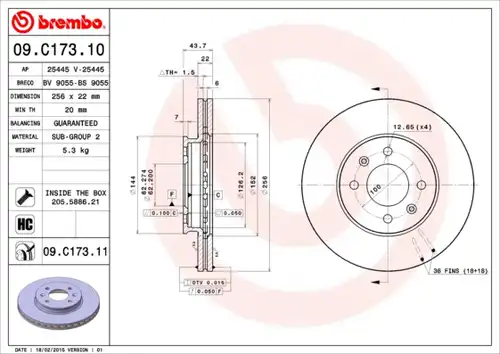 спирачен диск BREMBO 09.C173.11