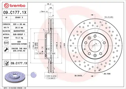 спирачен диск BREMBO 09.C177.1X