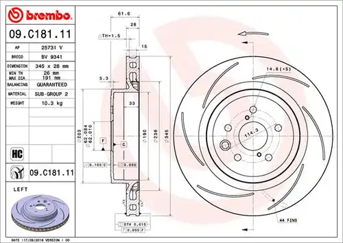 спирачен диск BREMBO 09.C181.11