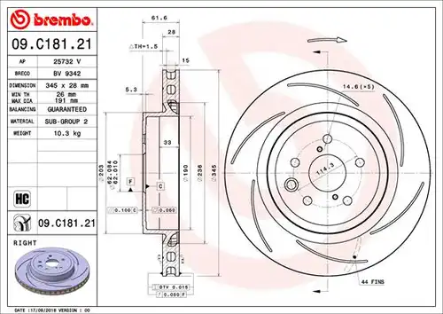спирачен диск BREMBO 09.C181.21