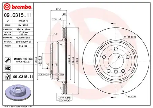 спирачен диск BREMBO 09.C315.11