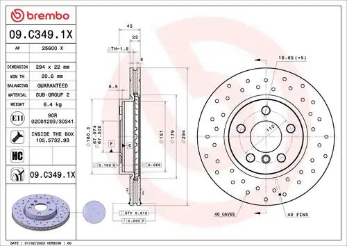 спирачен диск BREMBO 09.C349.1X