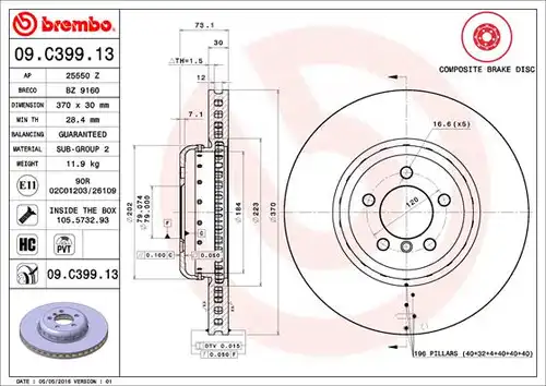 спирачен диск BREMBO 09.C399.13