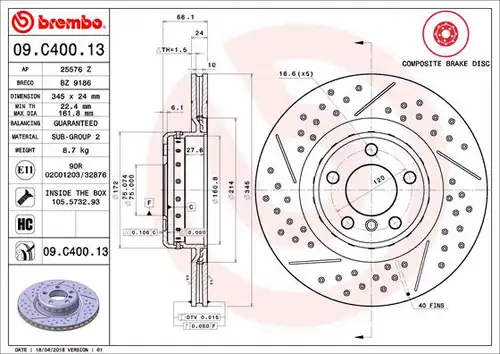 спирачен диск BREMBO 09.C400.13