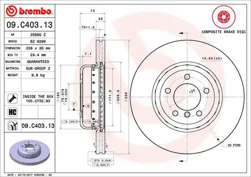 спирачен диск BREMBO 09.C403.13