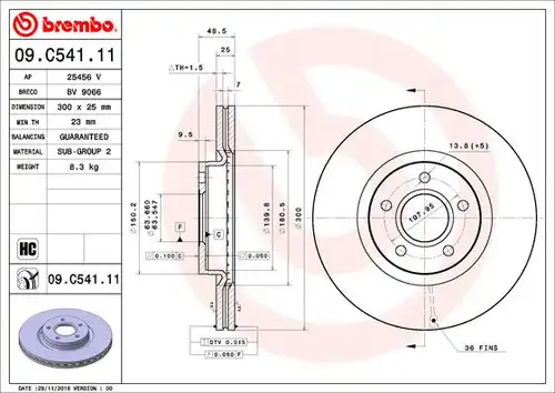 спирачен диск BREMBO 09.C541.11