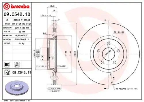 спирачен диск BREMBO 09.C542.11