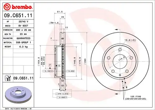 спирачен диск BREMBO 09.C651.11