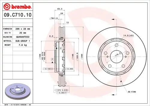 спирачен диск BREMBO 09.C710.11