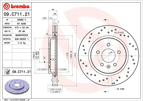 спирачен диск BREMBO 09.C711.21