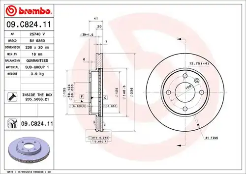 спирачен диск BREMBO 09.C824.11