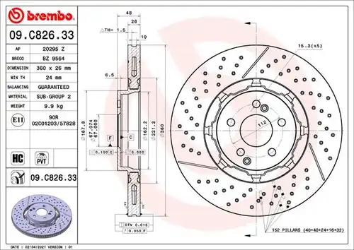 спирачен диск BREMBO 09.C826.33