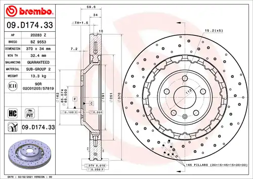 спирачен диск BREMBO 09.D174.33