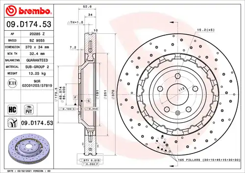 спирачен диск BREMBO 09.D174.53