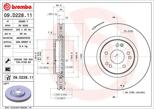 спирачен диск BREMBO 09.D228.11