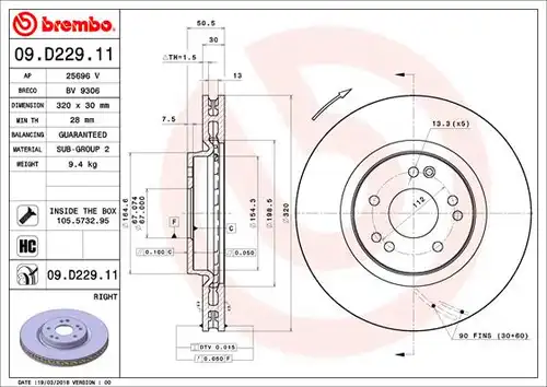 спирачен диск BREMBO 09.D229.11