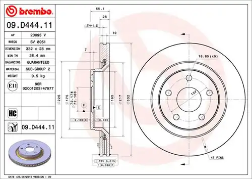 спирачен диск BREMBO 09.D444.11