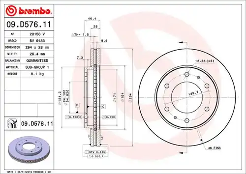 спирачен диск BREMBO 09.D576.11
