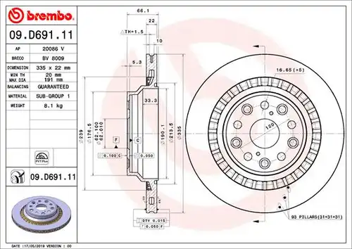 спирачен диск BREMBO 09.D691.11