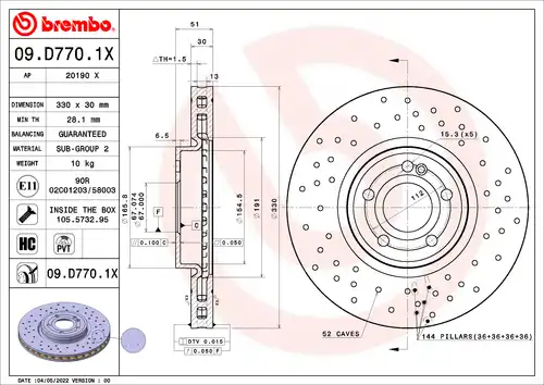 спирачен диск BREMBO 09.D770.1X