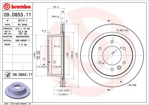 спирачен диск BREMBO 09.D853.11