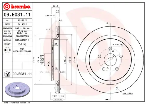 спирачен диск BREMBO 09.E031.11