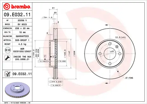 спирачен диск BREMBO 09.E032.11
