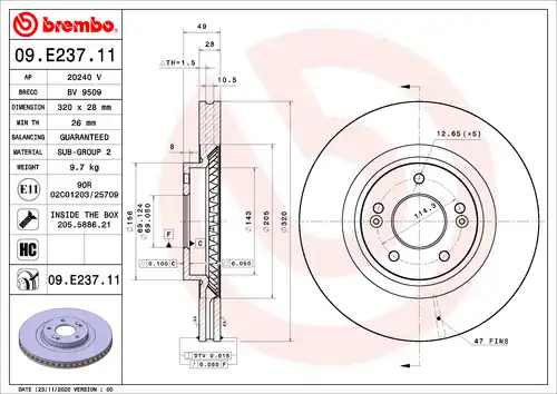 спирачен диск BREMBO 09.E237.11