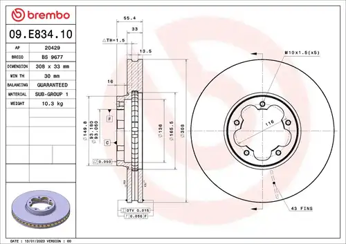 спирачен диск BREMBO 09.E834.10