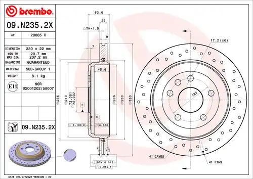 спирачен диск BREMBO 09.N235.2X