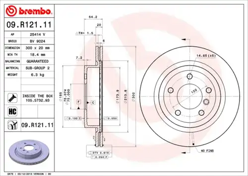 спирачен диск BREMBO 09.R121.11