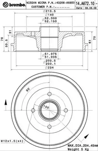 спирачен барабан BREMBO 14.A672.10