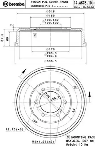 спирачен барабан BREMBO 14.A676.10